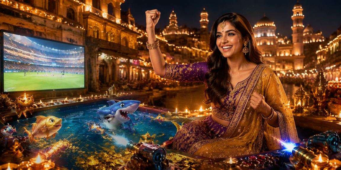 Traditional Indian festival scene with modern digital entertainment